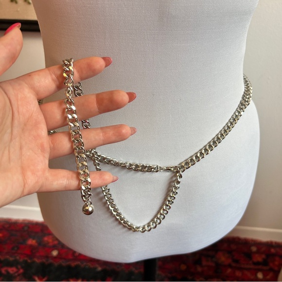 Silver-Tone Double Layer Chain Belt Y2K Streetwear Punk Layered Waist Chain - Picture 5 of 7